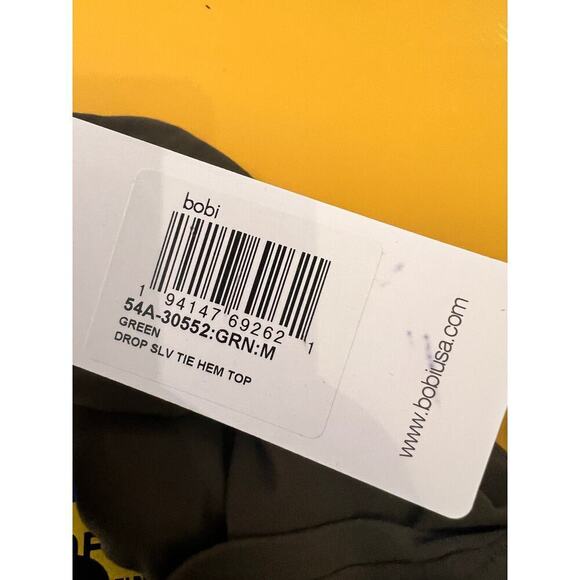Bobi Olive Green Drop Long Sleeve Tie Hem Crewneck Top Size Medium NWT - Picture 3 of 5